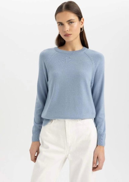 I6913 Regular Fit Yumuşak Dokulu Bisiklet Yaka Basic Düz Triko Kazak fırsatları