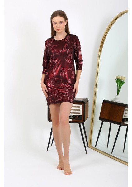 Kadın Micro Kumaş Mini Parlak Elbise 7420 Bordo fiyatları