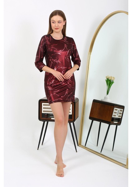 Kadın Micro Kumaş Mini Parlak Elbise 7420 Bordo modelleri