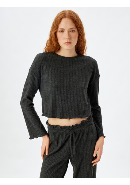 Örme Pijama Üstü Uzun Kollu Bisiklet Yaka Yumuşak Dokulu modelleri