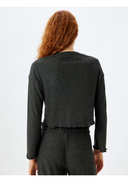 Örme Pijama Üstü Uzun Kollu Bisiklet Yaka Yumuşak Dokulu fırsatları