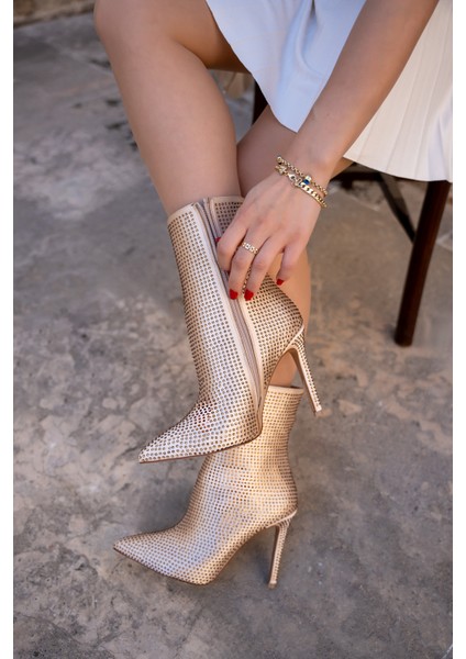 Roys Ten 9cm Ince Topuklu Taş Detaylı Kadın Topuklu Bot modelleri