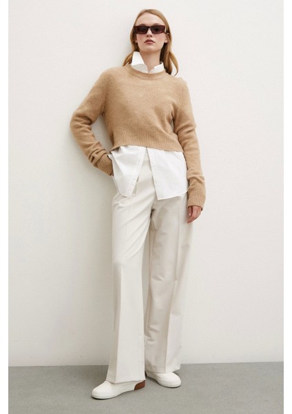 Geniş Paça Pantolon Krem