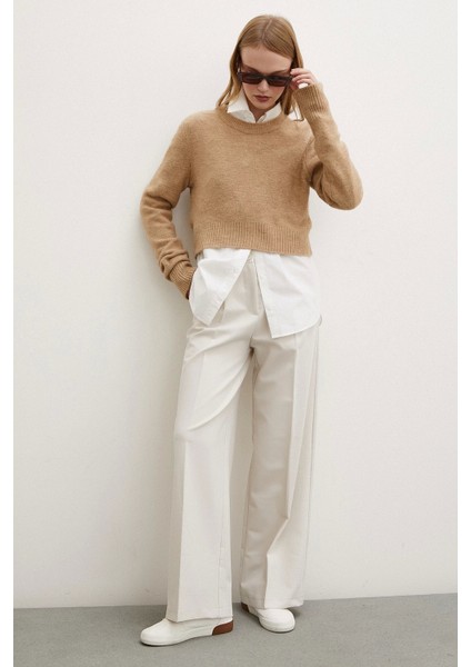 Geniş Paça Pantolon Krem fırsatları