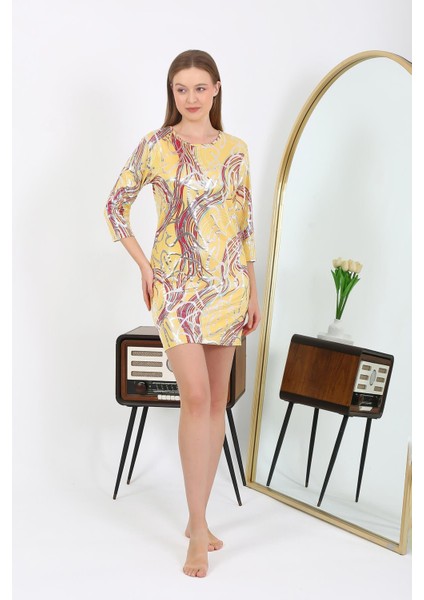 Kadın Micro Kumaş Mini Parlak Elbise 7421 Sarı