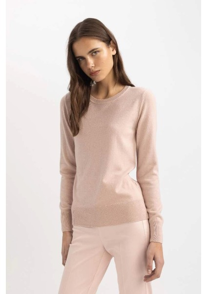 F7091 Regular Fit Yumuşak Dokulu Bisiklet Yaka Basic Düz Triko Kazak fırsatları