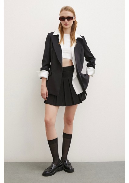 Çizgi Astarlı Cep Kapaklı Blazer Ceket Siyah fiyatları