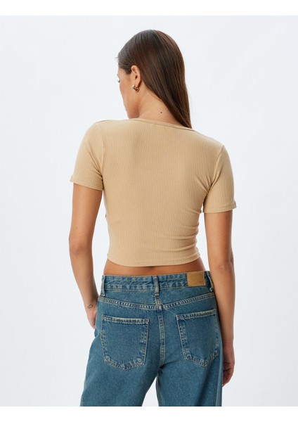 Crop Tişört Kısa Kollu U Yaka Kaşkorse Viskon Kumaş fırsatları