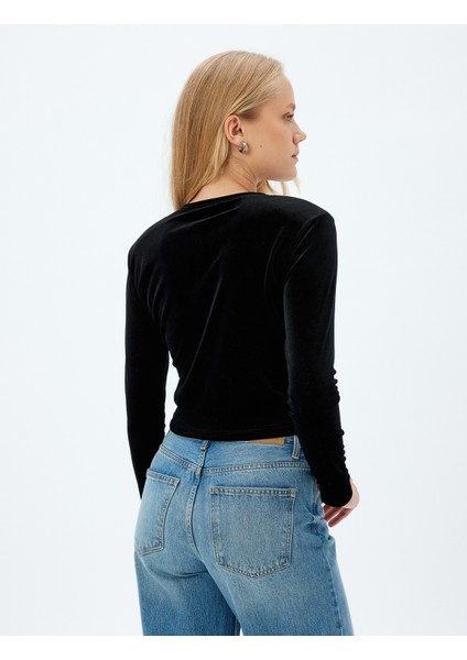 Uzun Kollu Kadife Tişört Bisiklet Yaka Slim Fit fırsatları