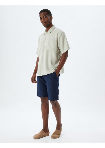 Basic Gömlek Viskon Kısa Kollu Cep Detaylı
