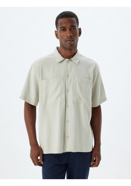 Basic Gömlek Viskon Kısa Kollu Cep Detaylı modelleri