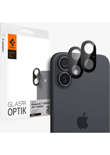 Apple iPhone 16 Plus / Apple iPhone 16 Kamera Lens Camı Koruyucu Glas.tr Optik Black (2 Adet) - AGL07922