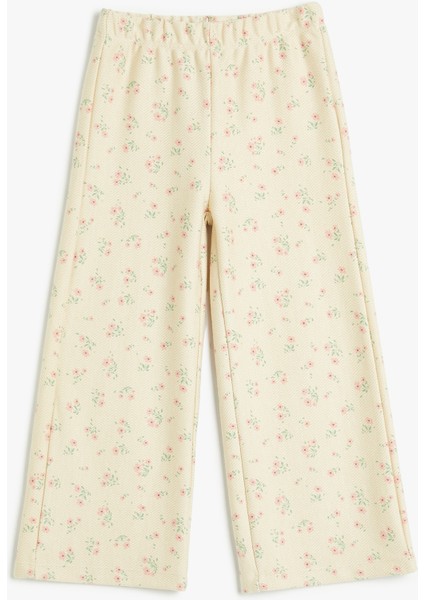 Çiçekli Eşofman Altı Şardonlu Pamuklu Beli Lastikli