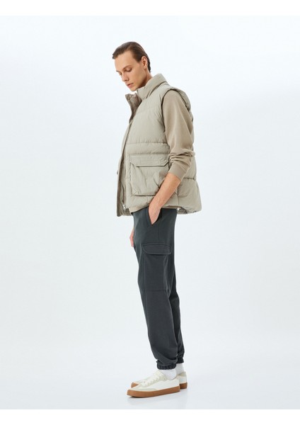 Beli Bağcıklı Pamuk Karışımlı Şardonlu Kargo Cepli Eşofman Altı