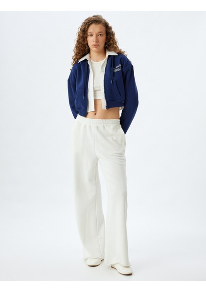 Fermuarlı Sweatshirt Crop Arkası Baskılı Cep Detaylı Slim Fit fiyatları