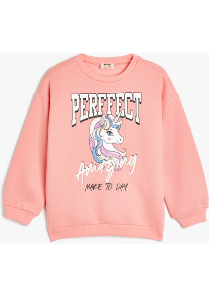 Sweatshirt Unicorn Baskılı Uzun Kollu Bisiklet Yaka Pamuk Karışımlı