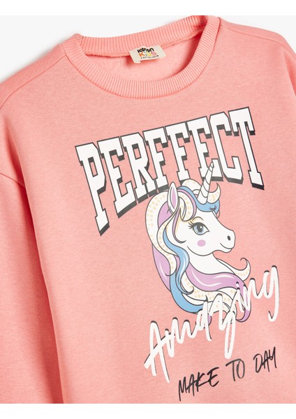 Sweatshirt Unicorn Baskılı Uzun Kollu Bisiklet Yaka Pamuk Karışımlı modelleri
