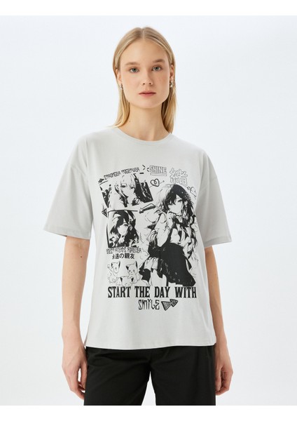 Anime Baskılı Oversize Bisiklet Yaka Kısa Kollu Tişört modelleri