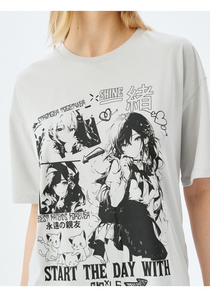 Anime Baskılı Oversize Bisiklet Yaka Kısa Kollu Tişört indirimleri