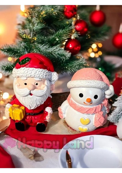 Yılbaşı 2'Li Noel Baba Ve Kardanadam Biblo 5cm Mini Dekoratif Yılbaşı  Dekor