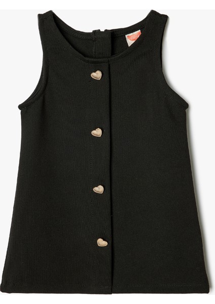 Jile Elbise Yuvarlak Yaka Kalp Düğmeli Viskon Kumaş