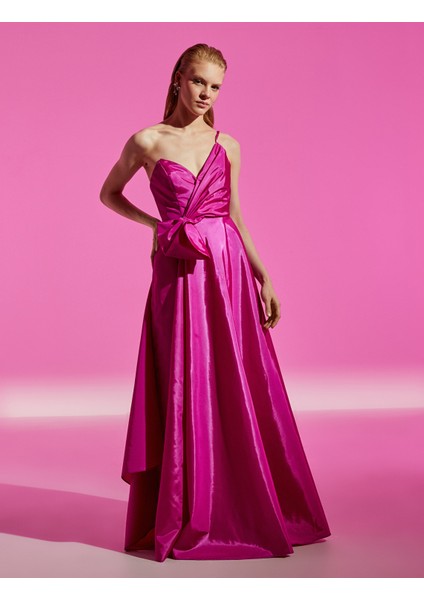 Fiyonk Detaylı Tek Omuz Uzun Abiye Elbise fırsatları