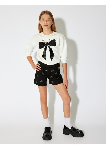 Yılbaşı Temalı Pullu Payetli Fiyonk Detaylı Sweat