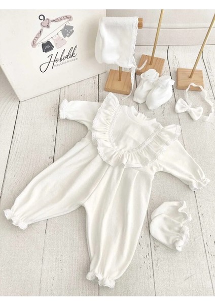 Kız Bebek Bebe Yaka Krem Dantelli Saten Elbise Set fiyatları