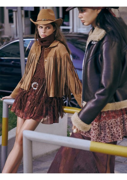 5Wal80036Iw 5D3 Kahverengi Desenli Genç Kız Dokuma Elbıse