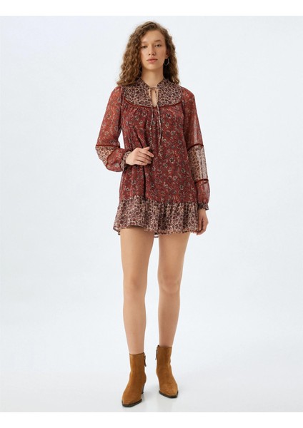 5Wal80036Iw 5D3 Kahverengi Desenli Genç Kız Dokuma Elbıse fırsatları