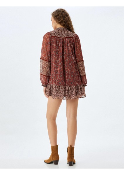 5Wal80036Iw 5D3 Kahverengi Desenli Genç Kız Dokuma Elbıse indirimleri