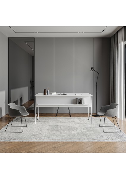 Ella Ofis Masası Beyaz 150 cm Metal Ayaklı Ergonomik Tasarım Modern Stil fiyatları