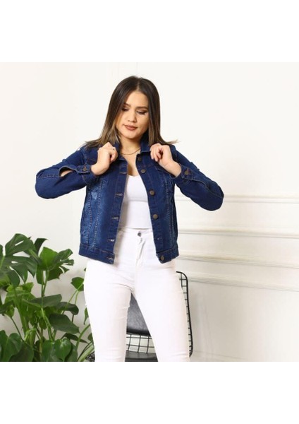Kadın Kısa Model Kot Ceket Koyu Mavi