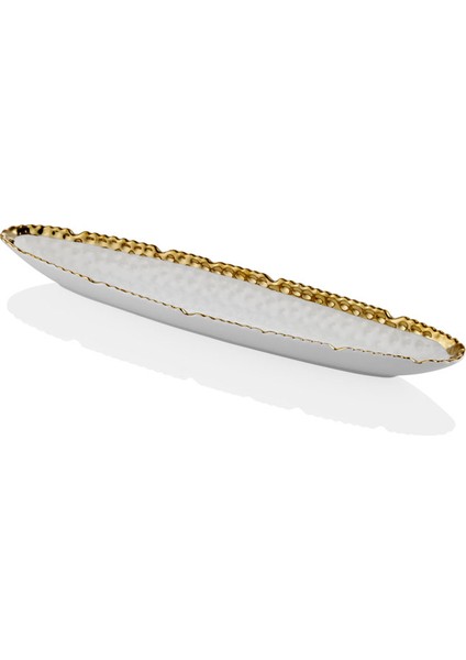Hammered Whıte Gold Porselen Küçük Kayık Tabak 41CM