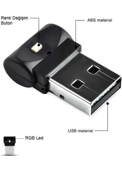 USB Disco Ambiyans LED 7 Renkli Mini LED 8cm