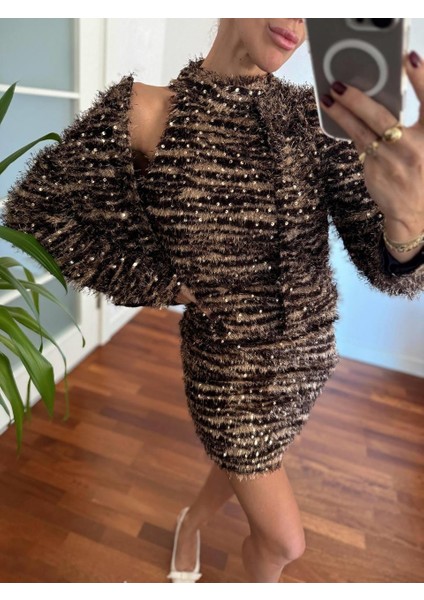 Kadın Leopar Tüylü Pul Kahverengi Ceket 1400 fiyatları