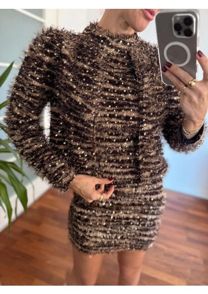 Kadın Leopar Tüylü Pul Kahverengi Ceket 1400 fırsatları