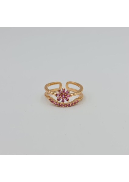 Gold Çiçek Detaylı Taşlı Zarif Kadın Yüzük fiyatları