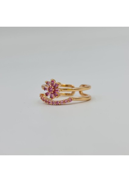 Gold Çiçek Detaylı Taşlı Zarif Kadın Yüzük modelleri