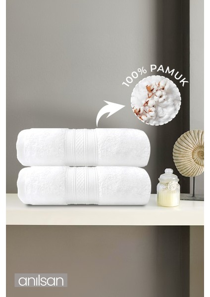 2'li Beyaz Bordürlü El Havlusu - 50x90 Cm, 250 Gr, %100 Pamuk, Spa Ve Otel Havlusu