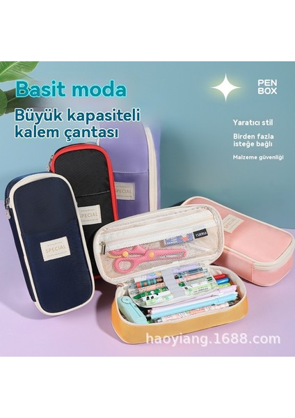 Büyük Kapasiteli, Kire Dayanıklı, Basit Üç Katmanlı Kanvas Kalem Kutusu (Yurt Dışından)