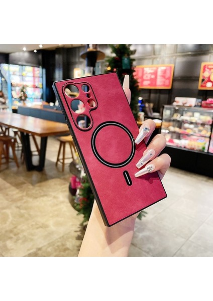 Samsung Galaxy S21 Ultra Manyetik Emme Retro Pu Cep Telefonu Kılıfı (Yurt Dışından)