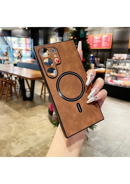 Samsung Galaxy S21 Ultra Manyetik Emme Retro Pu Cep Telefonu Kılıfı (Yurt Dışından)