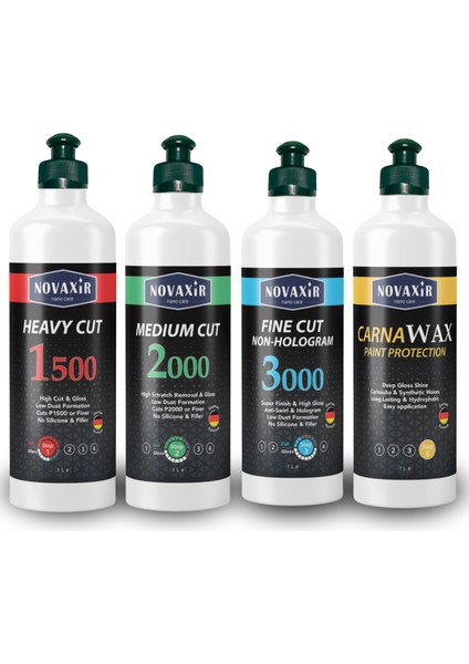 4’lü Pasta Cila Set, 4X500 ml Kalın, Orta, Ince Pasta-, Carnawax Boya Koruma NVPSET500