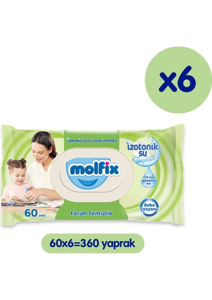 Molfix izotonik Sulu Islak Mendil Ferah Temizlik 60'li x 6 ADET (360 Yaprak)