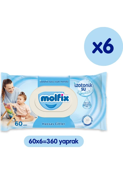 Molfix izotonik Sulu Islak Mendil Hassas Ciltler 60'li x 6 ADET (360 Yaprak)
