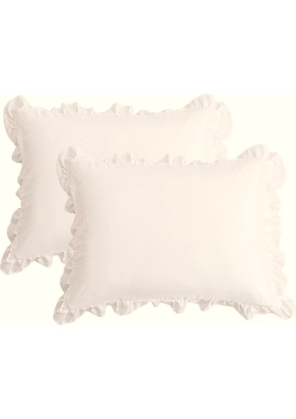 Yüzde Yüz Pamuklu Kırık Beyaz Fırfırlı Iki Adet 50X70 Yastık Kılıfı Seti