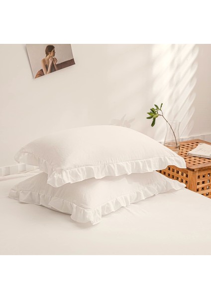 Yüzde Yüz Pamuklu Kırık Beyaz Fırfırlı Iki Adet 50X70 Yastık Kılıfı Seti fiyatları