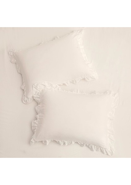 Yüzde Yüz Pamuklu Kırık Beyaz Fırfırlı Iki Adet 50X70 Yastık Kılıfı Seti modelleri