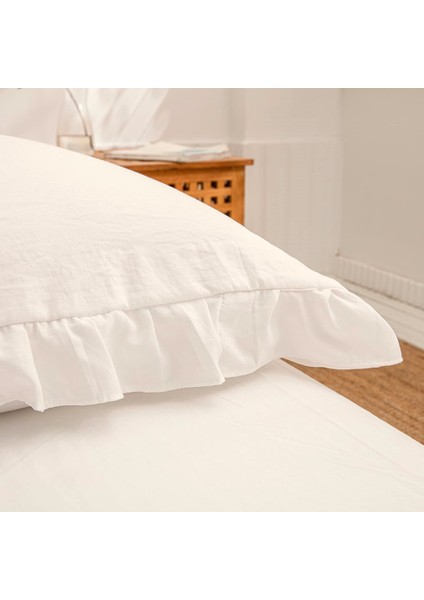 Yüzde Yüz Pamuklu Kırık Beyaz Fırfırlı Iki Adet 50X70 Yastık Kılıfı Seti fırsatları